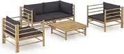 5 Piece Garden Lounge Set with Dark Grey Cushions Bamboo Patio Bar Sets