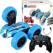 Remote Control Car for Kid - Double-Sided 360° Stunt RC Car with LED Light - 2.4Ghz Remote - 4WD Off Road Drift RC Race Car Toy - Birthday Gifts Toy for Boy and Girl Aged 6+ (Blue)