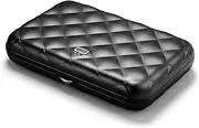 [ÖGON -DESIGNS-] ÖGON Quilted Aluminium Wallet for Women Lady case - Credit Card Holder - RFID Protection - Up to 10 Cards and Banknotes (Black)