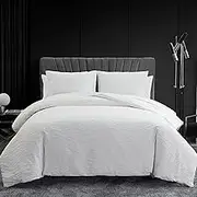 Vera Wang - King Duvet Cover Set, Luxury Bedding with Button Closure, Includes Matching Shams (Abstract Crinkle White, King)