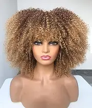 Ombre Blonde Afro Short Kinky Curly Wig with Bangs for Black Women Curly Wig 33/27
