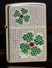 Amazing Limited Issue Diamond Cut Crystal Encrusted Shamrock Zippo Lighter