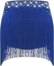 [TiaoBug] Kids Girls Fringe Latin Belly Dance Costume Shiny Sequins Tassel Skirts Shorts Rave Festival Bottoms Party Club