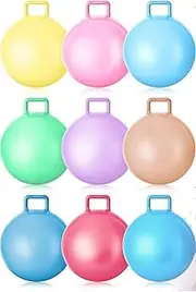 Meooeck 9 Pcs Hopper Ball 22 Inch Outdoor Bouncy Balls with Handles and Air Pump Jumping Hopping Ball for Sports School Games Exercise(Macaron Color)