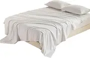 Kingnex Oversized King Flat Sheet 132x110 with Striped Pattern Extra Wide Durable Soft Bed Top Sheet Only White