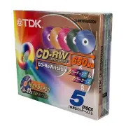 Retro Japanese TDK Blank CD-RW Multicolor 5 Pack Cd's 650 mb
