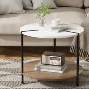 2-Tier Artiss Coffee Table Side Table Round White Cedric