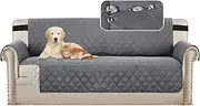 [Smarcute] Couch Covers XL 3 Seater Sofa Covers Sofa Protectors for Dogs/Pets/Kids Furniture Covers Waterproof Soft Thick Quilted, Non Slip with Strap (Checked Pattern, Reversible Grey/Beige)