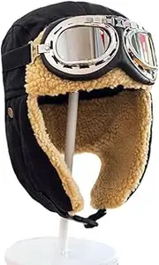 [Kelukes] Fleece Trapper Pilot Hat Ushanka Russian Eskimo Warm Winter Skiing Hats Trooper Ear Flaps Cap for Men Women, Black-2