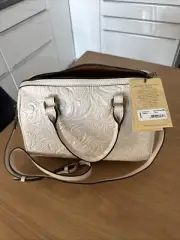 NWT Patricia Nash Skye Tooled Leather Crossbody Satchel Bag w/Strap Latte