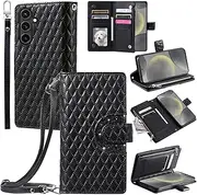 [Asuwish] Mobile Phone Case for Samsung Galaxy S24 Plus S24+ 5G Case with Strap Film Protective Film Card Slot Foldable Leather Wallet Stand S24plus 24S S 24 + 24+ Mobile Phone Cases Protective Phone