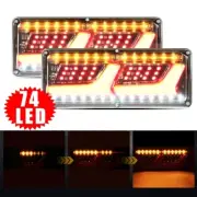 2X 74 LED Tail Lights Trailer Ute Caravan Truck Stop Flowing Indicator Rear Lamp