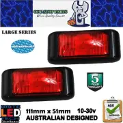 2 LARGE RED LED MARKER LIGHTS LAMPS 51X111mm M/Volt ADR 5yr Warranty