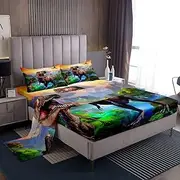 Erosebridal Kids Cartoon Dinosaur Bed Sheets King Boys Jungle Dino Sheet Set Toddler Dinosaur Bed Set,3D Ancient Animals Fitted Sheet Child Flat Sheet Dinosaur Room Decor 2 Pillow Cases