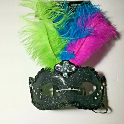 Light Up Feather Masquerade Mask Blue/Green/Pink/Black