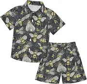 [Caihoyu] Baby-boys Toddler Short Sleeve Button Down Tops + Shorts Set Casual Toddler Boy Outfits Summer Clothing