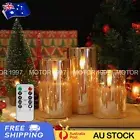 3X Glass Flameless LED Candles with Remote Operated Flickering Decor Xmas Gift