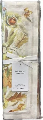 NEW Williams Sonoma Fall Chestnut Thanksgiving Linen Table Runner 16 x 108 NWT
