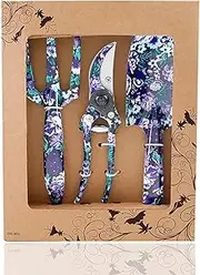 Flora Guard 3 Piece Aluminum Garden Tool Set with Purple Print - Trowel Cultivator Pruning Shear Gift Set for Gardening Needs