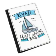 Beware Crazy Sailing Man Passport Holder Cover Case Wallet Funny Sport Boat