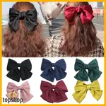 SATIN BIG RIBBON BOW TIES CLIP HAIR PONYTAIL CLIP WOMEN