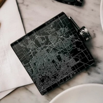 Napa Valley - California Map Hip Flask in Matte Black