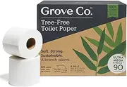 [Grove Co.] Bamboo Toilet Paper Tree Free & Septic Safe Bath Tissue, Ultra Soft, Durable, & Absorbent 3 Ply Sheets (1 Roll = 44.4 sq ft) Bulk Toilet Paper (Pack of 18 Rolls)