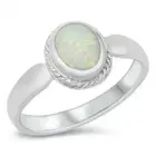 Ring Sterling Silver 925 White Lab Opal Rhodium Plated Face Height 10 mm Size 9