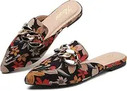 [Tilocow] Mules Womens Flats Comfortable - Business Casual Shoes Pointed Toe Work Flats Metal Chain Comfortable Slip Ons Backless Loafers Fashion 2023 Shoes