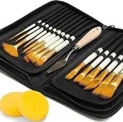 DUGATO Artist Paint Brush Set 15pcs Includes Pop-up Carrying Case with Painting Knife and 2 Sponges for Acrylic, Oil, Watercolor, Art, Scale Model, Face, Paint by Numbers