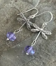 Purple Picasso Glass Sterling Silver Dragonfly Earrings Sundance Treasures