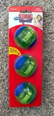KONG Squeezz Action Ball Medium Blue 3 Pack Squeaky Dog Fetch Toy