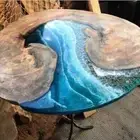 Acacia Ocean Round Coffee Table Top, River Epoxy Entryway Centerpiece Furniture