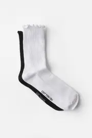 [Rubi] Rubi - The Perfect Pair Frill Rib Crew Sock 2Pk - Black/white OS BLACK/WHITE