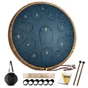 Steel Tongue Drum - 14 Inch 15 Note Tongue Drum - Hand Pan Drum with Music Bo...