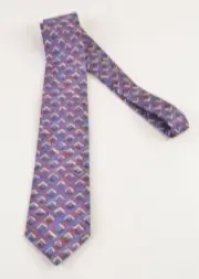 Luciano Barbera NWOT Silk Necktie in Blue with Burgundy/Black/Cream Abstract