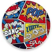 Absorbent Coasters for Drinks Set of 4, Retro Pop Art Comic Round Ceramic Stone Coaster with Cork Base for Wooden Table, Housewarming Gift