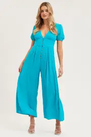 Green Jumpsuit Long Sleeve V Neck - Size 10, Women's Jumpsuit