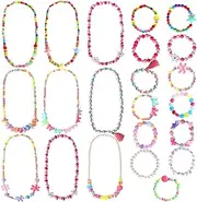 ONESING 22 Pcs Toddler Costume Jewelry Gift Princess Necklace Bracelet Set Girls Play Jewelry Kit Necklace Bracelet for Kids Play Dress Up, Wood Plastic, No Gemstone