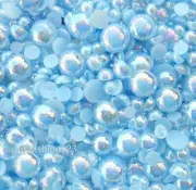 600 pieces AB Light Blue Mix Sizes flat back resin Pearl Cabochons
