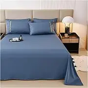 Washed Ice Silk Flat Sheet Single/Twin Queen King Size Bed Premium Ultra-Soft Top Sheet Hotel Luxury Bedding Flat Sheet - 1 Flat Sheet Only(Blue B,245x250cm-96X98 in)