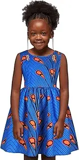 [Generic] Toddler Kids Baby Girls African Dashiki Traditional Sleeveless Round Neck Dress Ankara Princess Dresses Outfits 1950 Dress for Girls