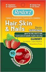 Restorz Hair, Skin, and Nails Biotin Gummy Vitamins, Strawberry Flavor (12-Pack)