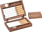 [ARKCHIU] Wood Cigarette Case, Holds 10pcs King Size 84mm Regular Cigarettes, Walnut Carrying Box Brown,One Size