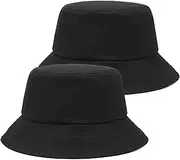 [FUIPVGI] 2 Pack Black Bucket Hat Unisex Reversible Foldable Rain Hats Summer Hat for Men and Women