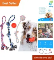 Aggressive Chewer Dog Toys: 4 Colorful Rope Tug & Fetch Toys with Rubber Ball