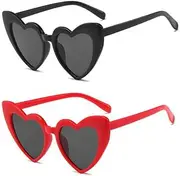 [Aodogshi] 2PCS Heart Shaped Sunglasses,Funny Party Glasses,Photo Booth Props,Vintage Heart Sunglasses Women Retro Glasses for Shopping Traveling Party