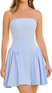[Colysmo] Women Tube Top Mini Dress Off Shoulder Strapless Going Out Party Beach Short Sundress, Blue, Medium