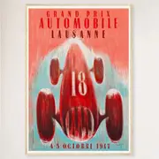 Galrie 1947 Grand Prix Automobile Lausanne Vintage Racing Poster - Nostalgic Art, Wood Frame, A1 60 x 84cm (23 x 33inch)