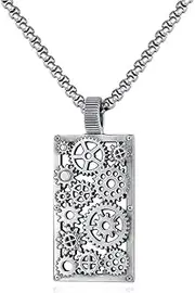 [TYMONT] Personality Fashion Hollow Square Gear Necklace Pendant, Men's Steampunk Style Costume Jewelry Stainless Steel Dog Tag Necklace